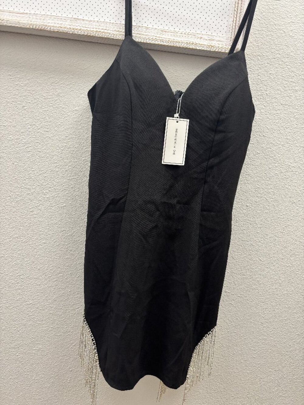 NWT Melrose With Love Black Mini Dress Large Rhinestone Fringe Bodycon Party